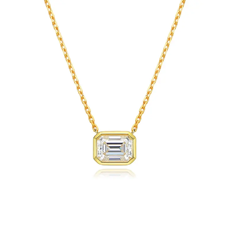 KNOBSPIN 6*8mm 2ct Smaragdschliff Moissanit Anhänger Diamant mit GRA 100 % s925 Sterling Silber vergoldet 18k Gold Halsketten für Frauen