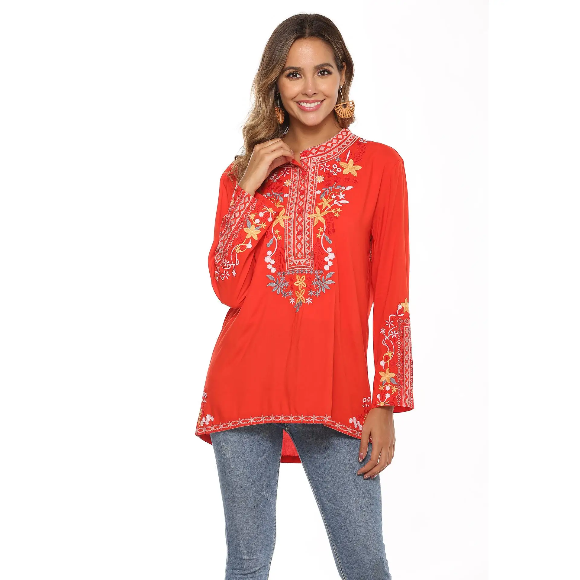 

Slimming Long Sleeve Shirt Women's Top Commute Style Floral Pattern Non-Stretch Fabric Long Sved Shirt Female Fashion