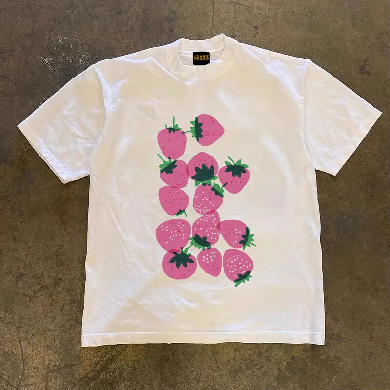 Pure Cotton Short Sleeve T-Shirt Double Thread Loose Fit Unisex Summer Breathable Casual American Retro Style for Couples