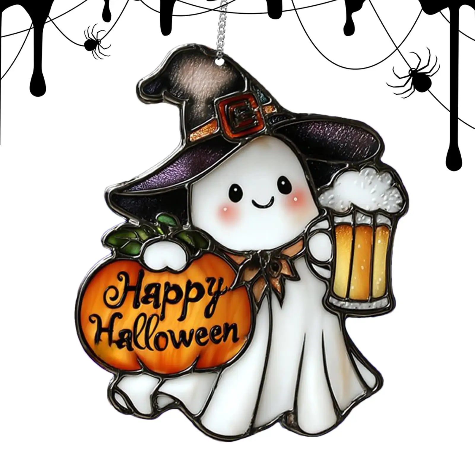 Halloween Ghost Stained Acrylic Decorations Halloween Tree Ornaments 2D Cute Spooky Pendant Sun Catcher For Window Decor Crafts