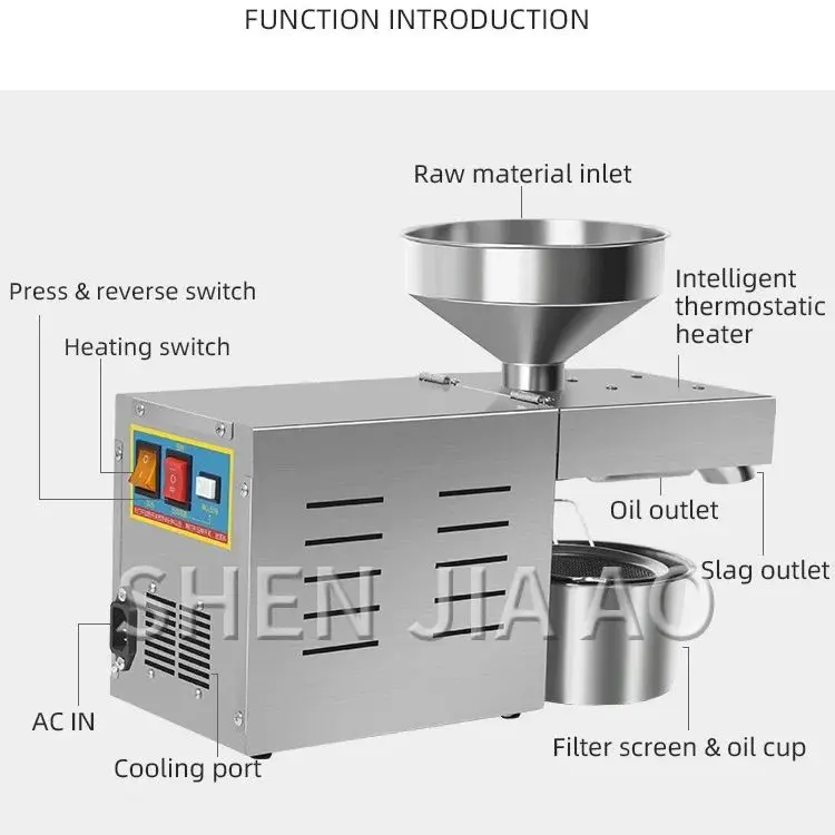 Prensa de aceite multifuncional automática R3, pequeña prensa de aceite doméstica de acero inoxidable, 500-1500W, aceite de maní casero/aceite de sésamo