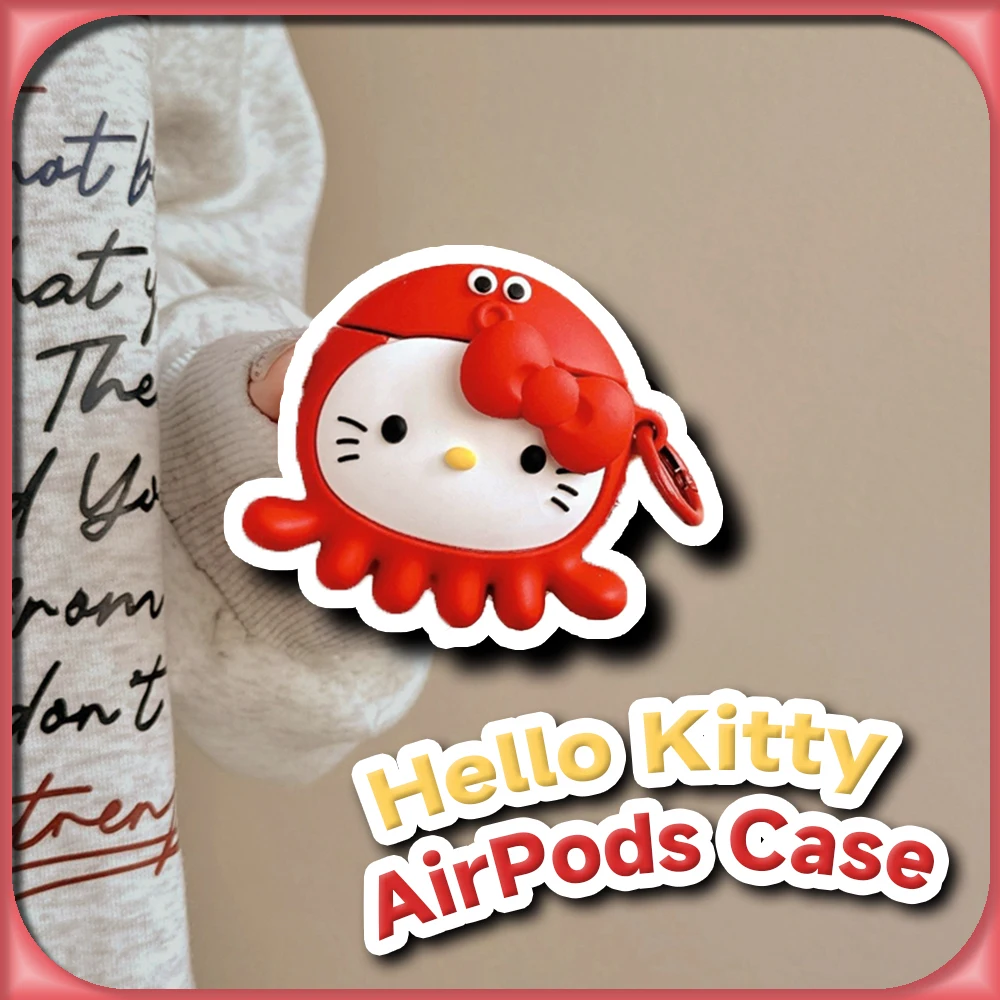 Kawaii Octopus Hello Kitty Silicone 3D Case for AirPds 4 3 2 1 Pro Sanrio Anime Cute Anti-scratch Protective Cover with Keychain