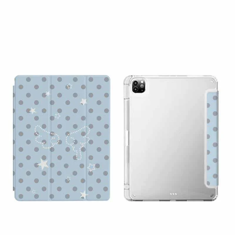 Blue Gray Wave Dotted Wings Star Tablet Case For iPad Pro 13 11th A16 12.9