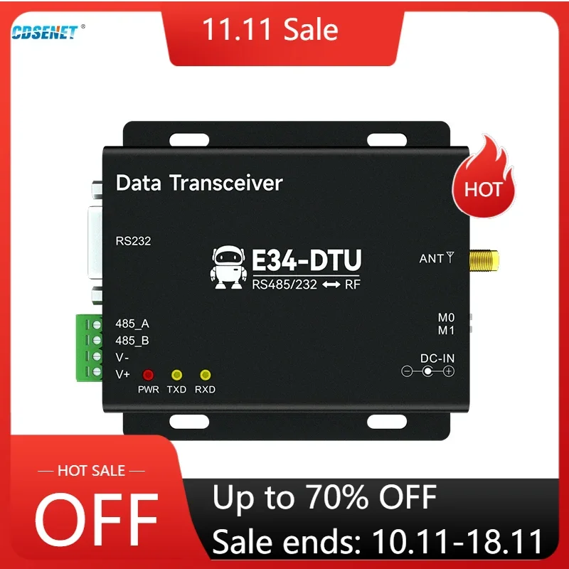 Беспроводной приемопередатчик промышленных данных CDSENET E34-DTU(2G4D27) RS232 RS485, полный дуплекс, автоматическая перестройка частоты, 433 МГц, 2,4 ГГц
