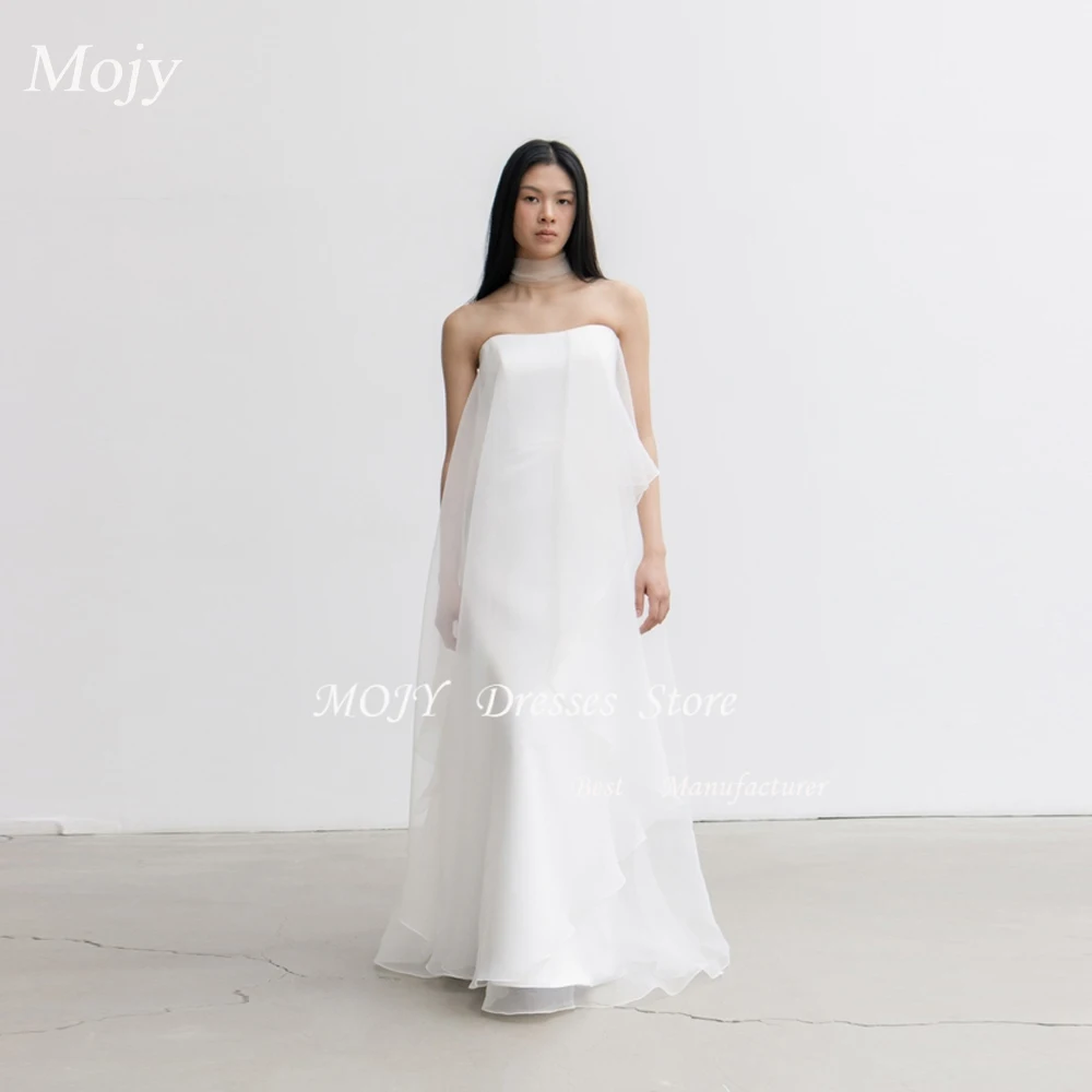 

Mojy Silk Satin Korea Mermaid Wedding Dresses Strapless Simple Floor Length Formal Party Dress Plain Customised Wedding Gown