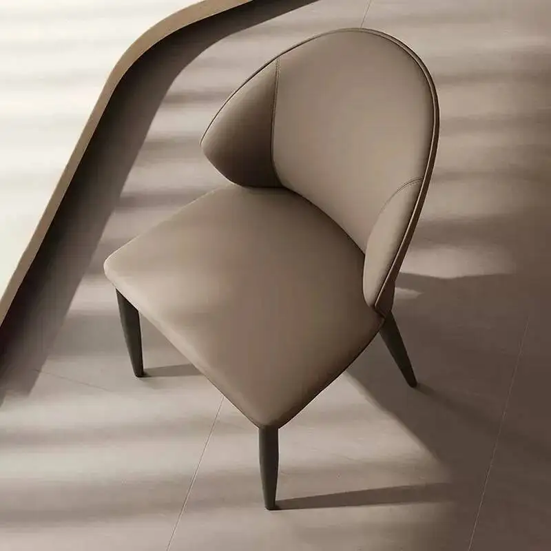 Stylish Wingback Soft Leather Dining Chair Modern Steel Leg Restaurant Chair Simple Table Dinner Chairs for Kitchen Dining Room