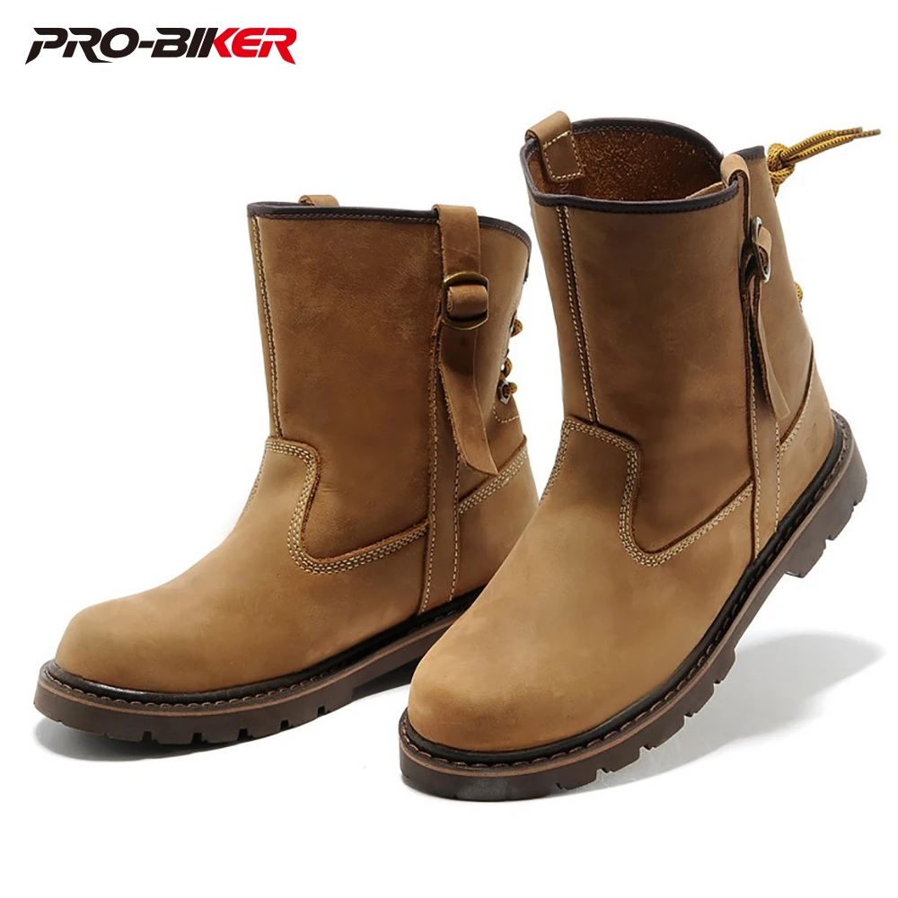 

Мужские мотоциклетные кожаные ботинки средней длины, сезонные ветрозащитные женские ботинки martin из воловьей кожи, удобные рыцарские ботинки с высоким берцем