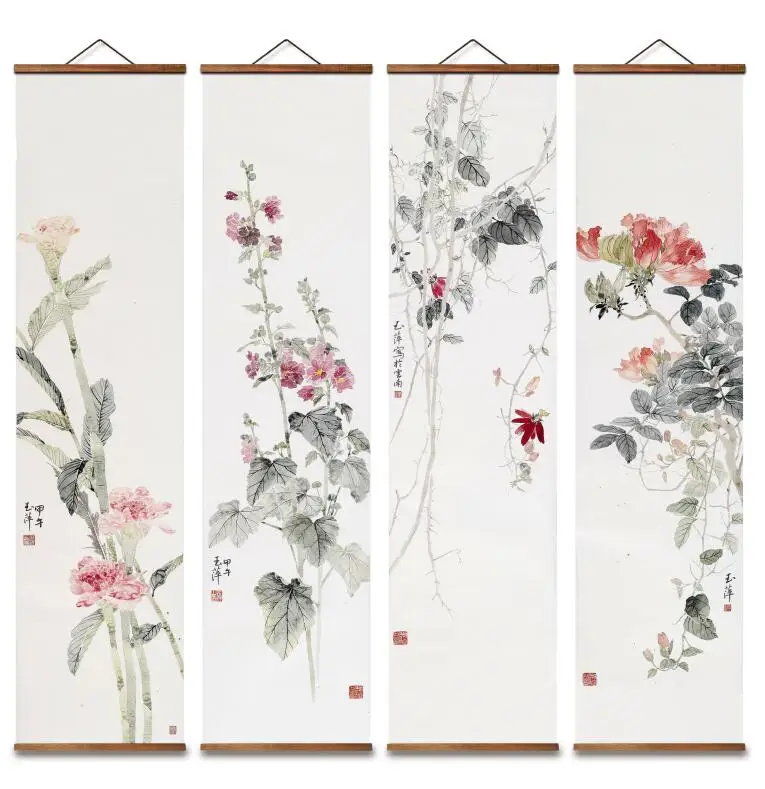 

MT0902 Chinese Style flower Canvas Decorative Wall Art Posters Solid Wood Scroll Paintings