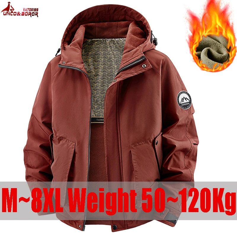 Plus Size 7XL 8XL high quality Winter jacket Men Hoodies Thick Outdoor windbreakers multi-pocket Cargo coats Parkas Men Clothing