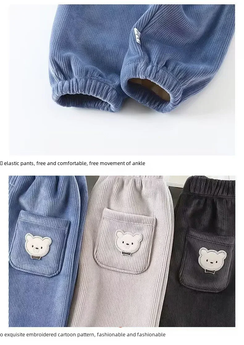 Kinder-Herbst- und Winterhosen, warme, dicke Haremshosen mit einem niedlichen Bärenmuster, bequeme Freizeithosen für Kleinkinder, Jungen und Mädchen. – Detail 15