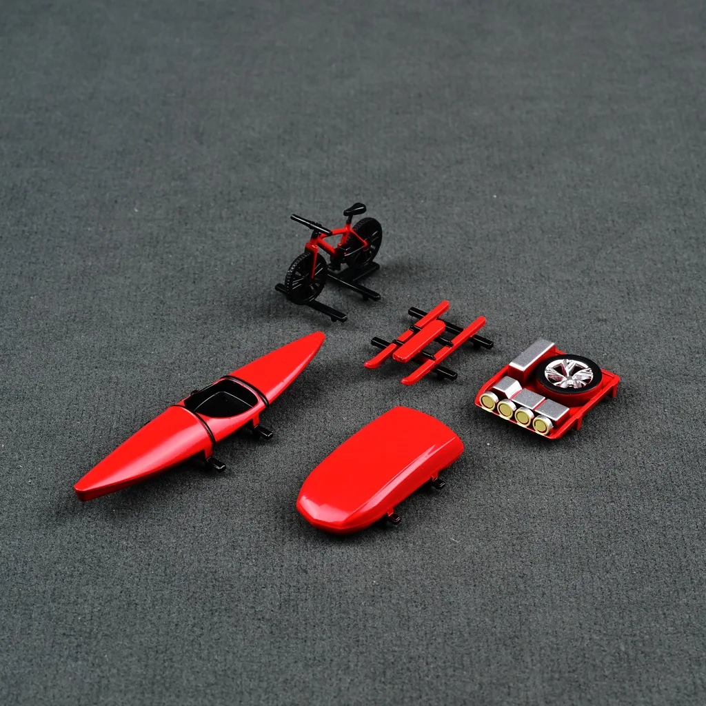 CM 1/64 Model Car Plastic Roof Accessories Toys Travel off-road Series with 1:64 Scale Bicycle, Kayak Model Kit (Without Cars)
