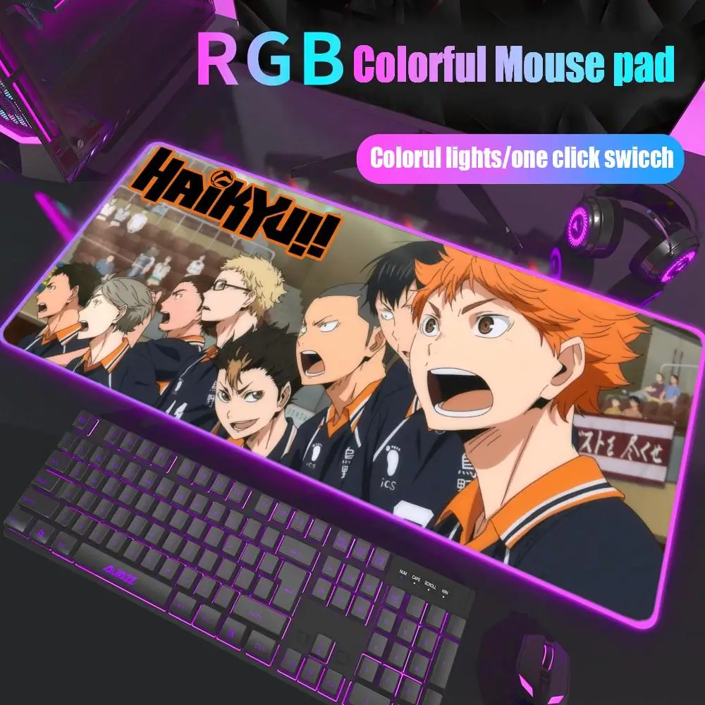 

Haikyuu Mouse Pad Gamer Rgb Desk Mat Back Light Led Mousepad Setup Gaming Accessories Deskmat Big Mousepepad Backlight