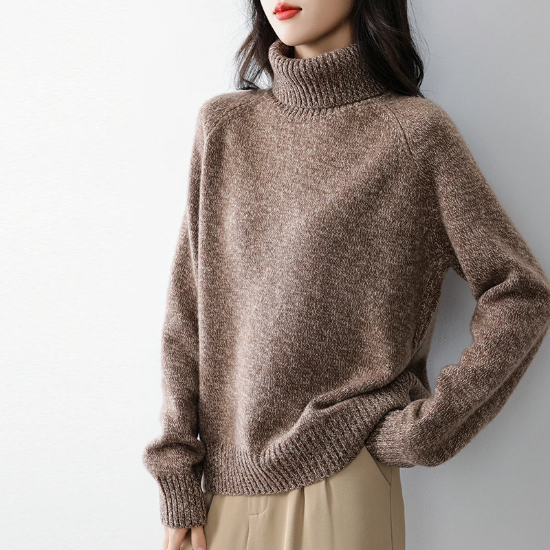 الخريف والشتاء جديد 100% غزل الصوف السلحفاة الرقبة ملابس خارجية فضفاضة سميكة الدافئة متماسكة قاع قميص