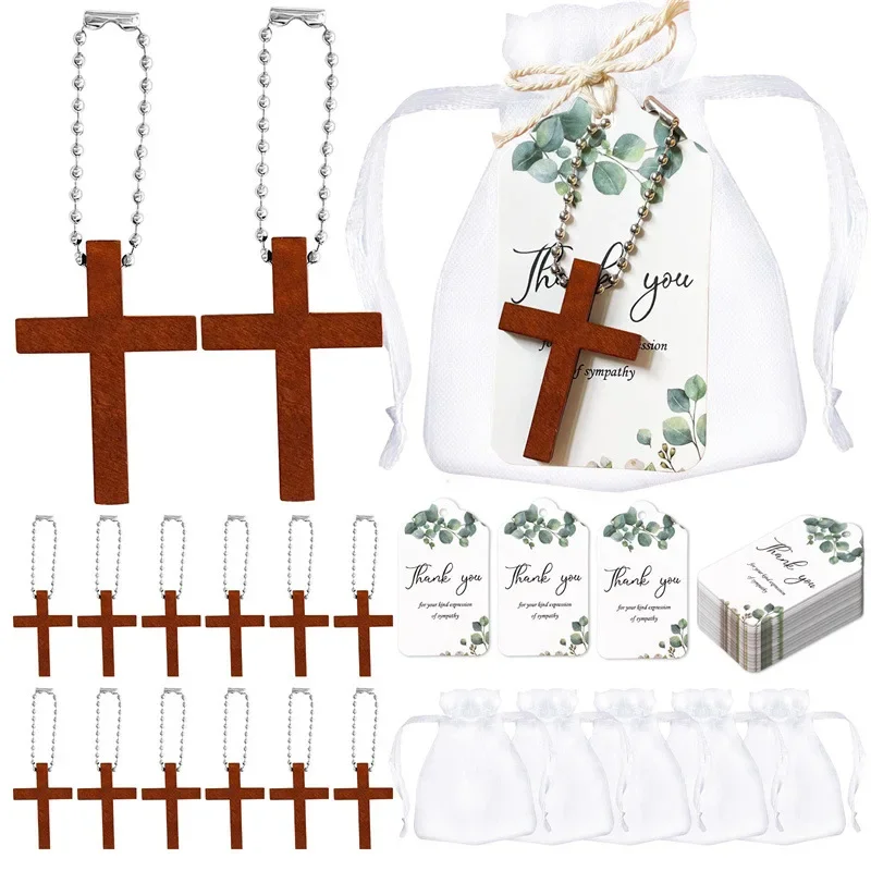 50pcs Wooden Cross Charm Keychain Funeral Favors for Celebration of Life Decorations Funeral Guest Family Friends Loved Ones