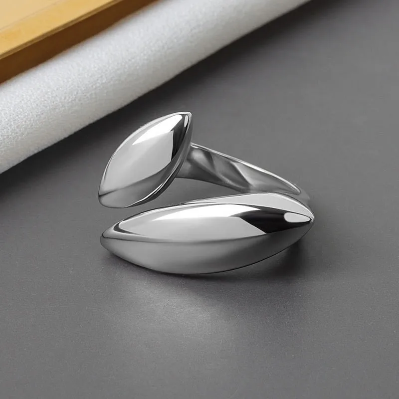 Women's 925 Sterling Silver Geometric Irregular Lines Open Ring