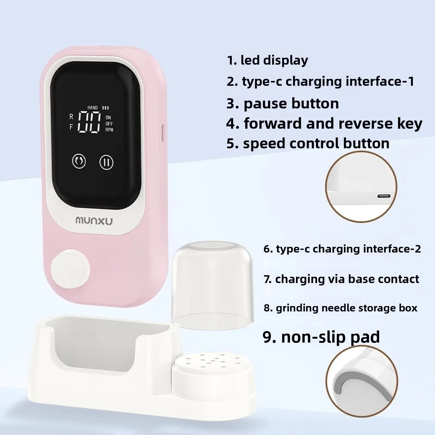 Rechargeable Nail Drill Low Noise Touch Digital Display Portable Manicure File for Gel Removal Cuticle Salon Pink Home 네일 드릴
