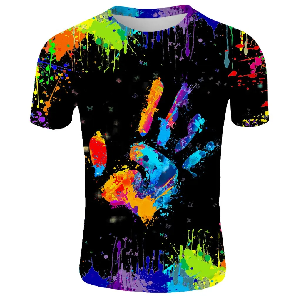 Men\'S Tees Stylish Rainbow Gradient Graffiti Print T-Shirts Classic Crewneck Short Sleeve Tees Summer Hawaiian Casual Beachwear