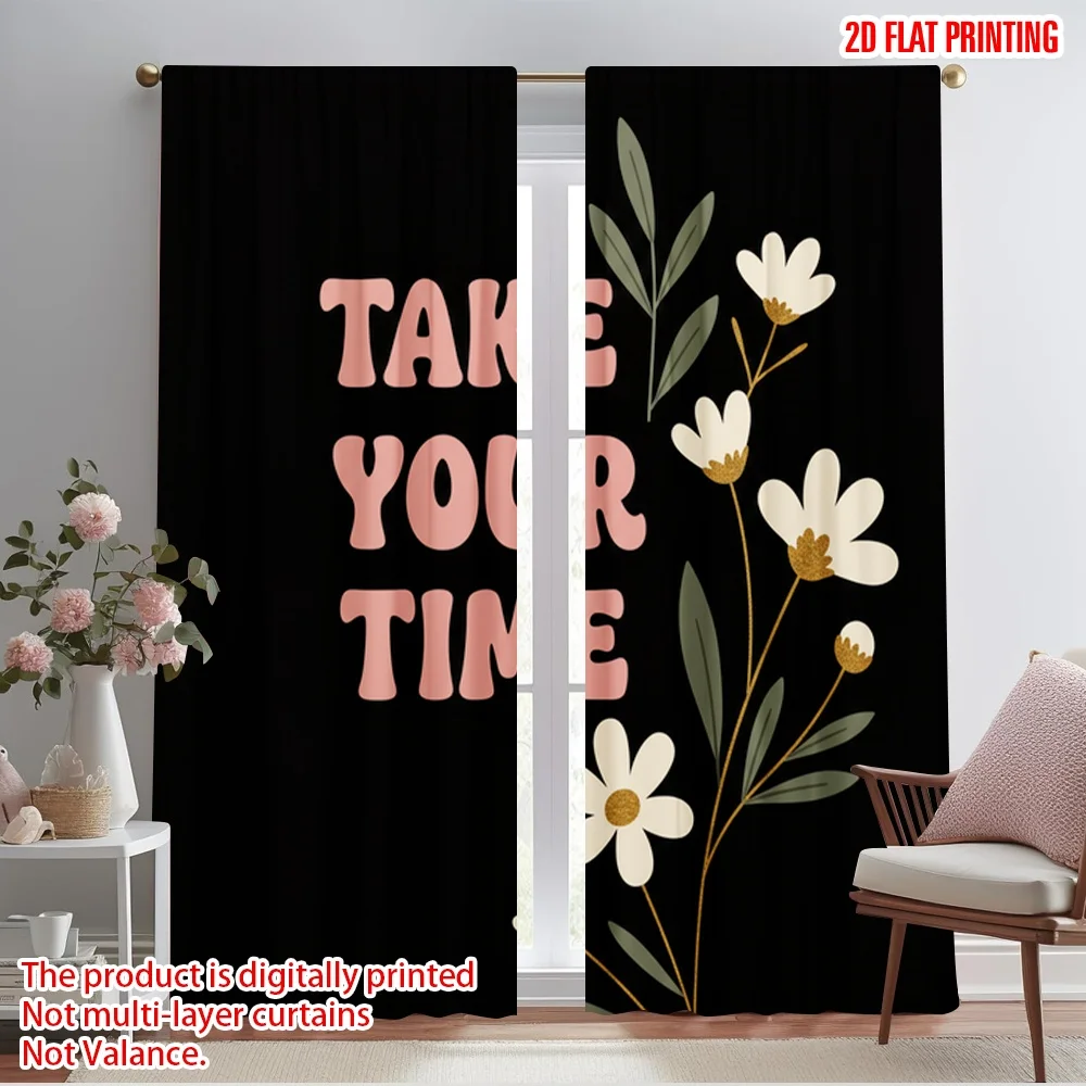 

2pcs 2D flat printing Curtain Take Your Time Flowers Polyester Fabric Without Electricity Seasonal Party & Holiday Decor Perfect