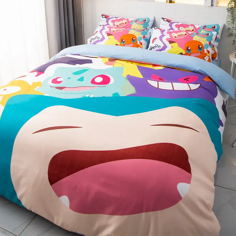 Imagem -03 - Pokemon Desenhos Animados Bedding Grupo Anime Kawaii Pikachu Gengar Snorlax Capa de Edredão Fronha Colcha Cama Solteiro Twin King Size