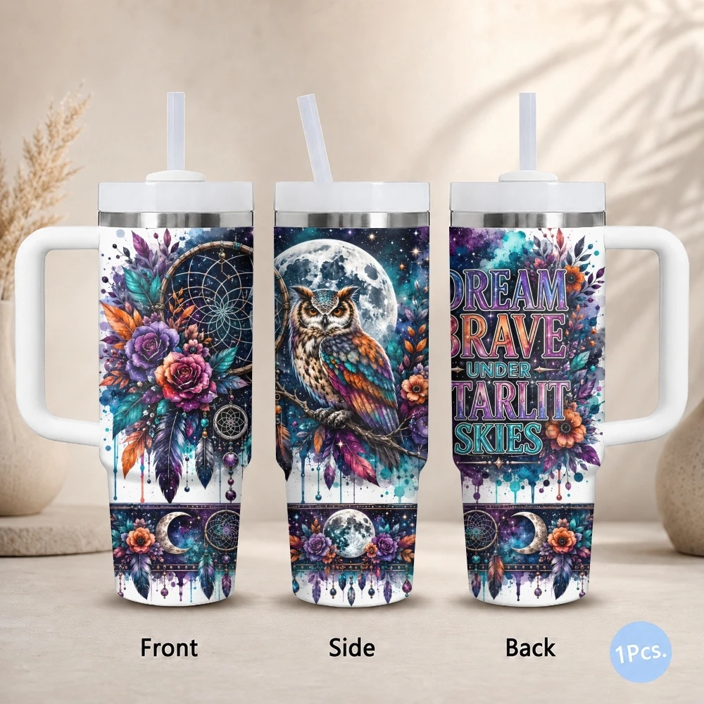 

Colorful Owl Vacuum Flasks 40oz Thermal Stainless Steel Tumbler with Handle Straw Leakproof Mug