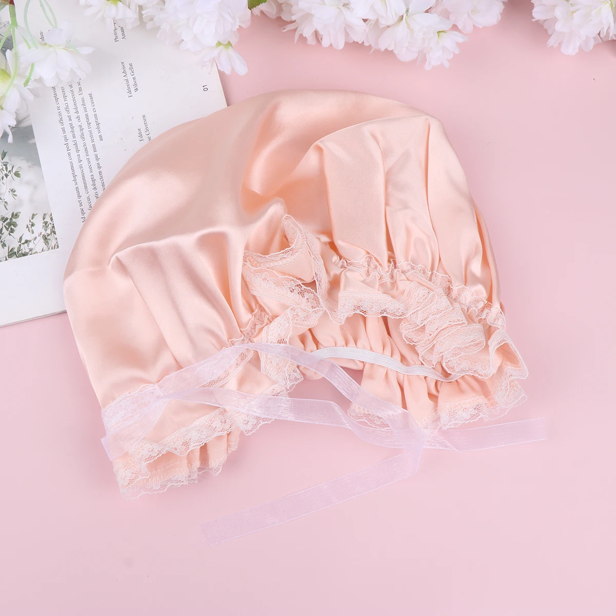 

Silk Hair Bonnet Women Satin Shower Cap Durable Wide Side Hat Sleep Protect Hair Neat Home Bathing Use