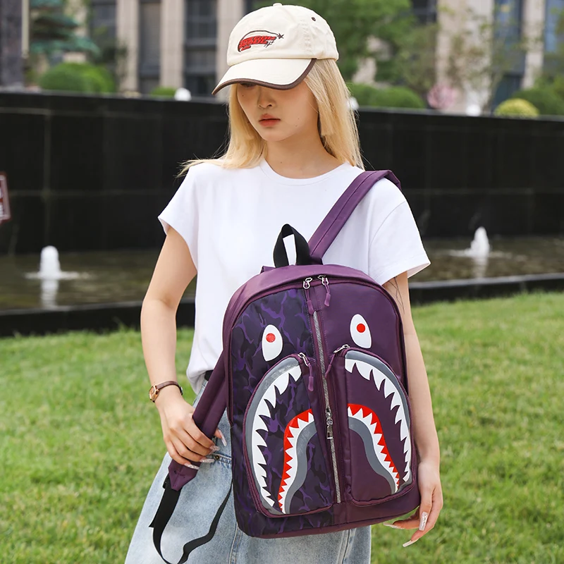 New camouflage backpack Shark backpack trend couple bags to match students children backpack