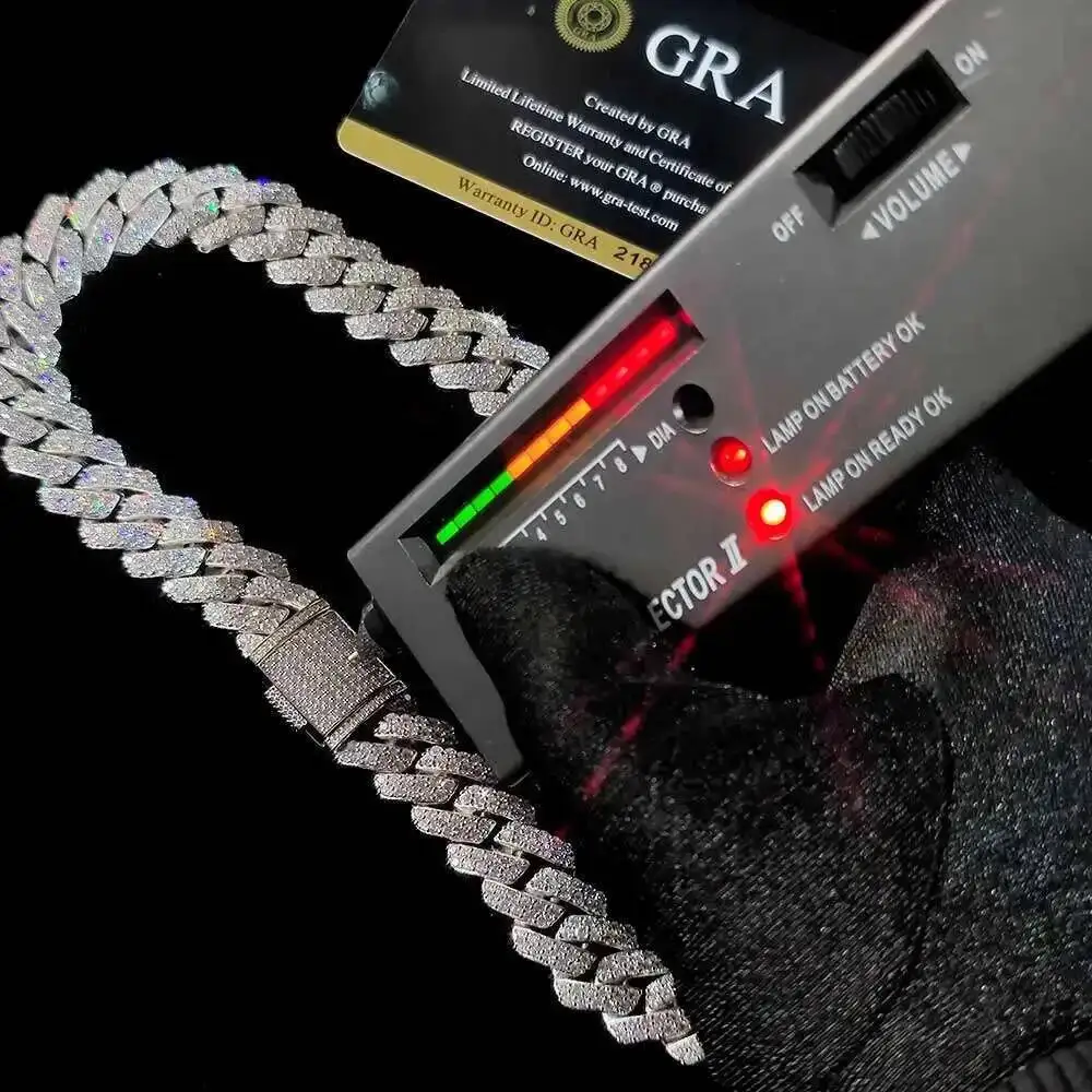 

10/15mm Custom Hip Hop Jewelry Vvs Moissanite Diamond Cuban Chain 925 Sterling Silver Iced Out Cuban Link Chain Necklace