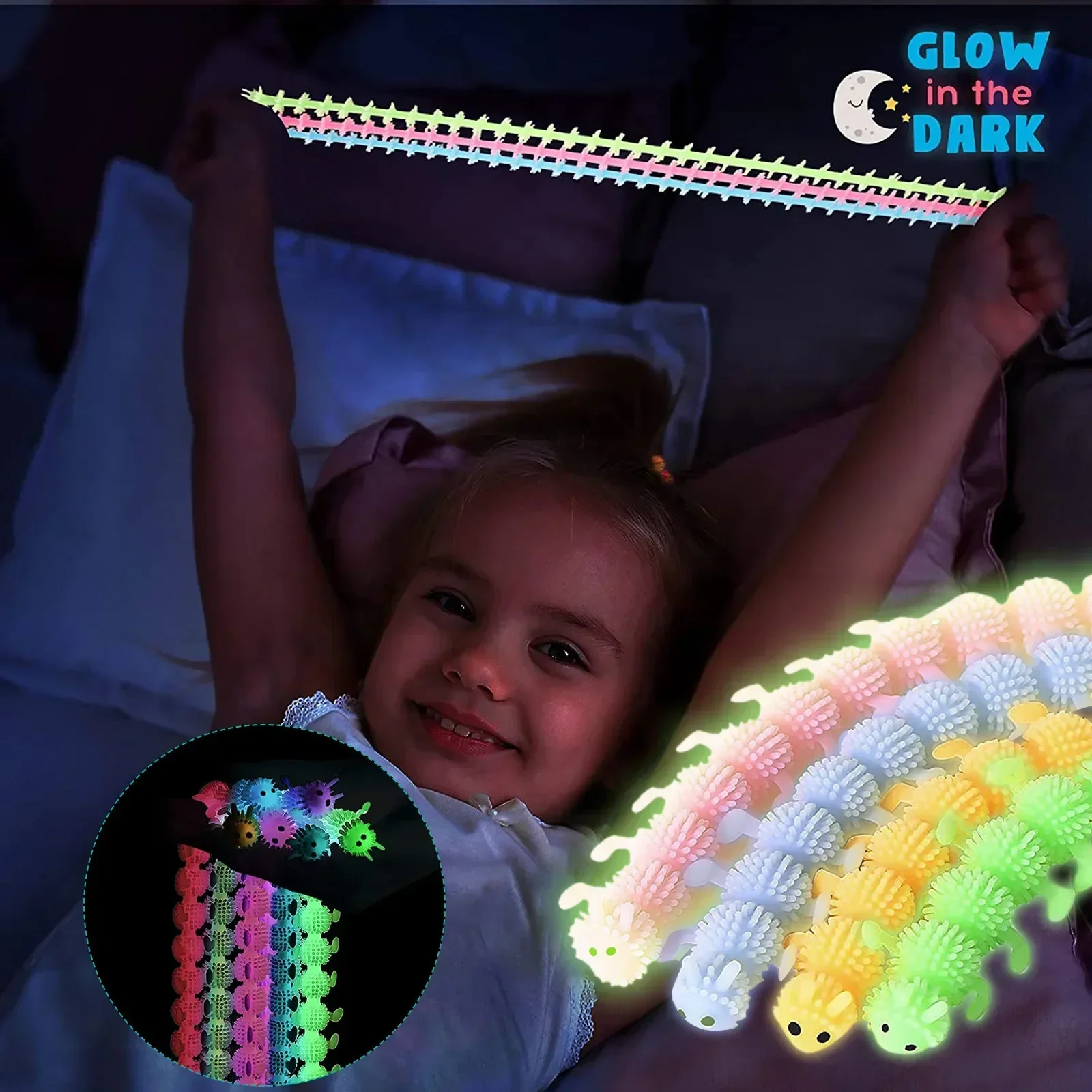 Luminous gąsienice zabawki typu Fidget zabawka sensoryczna dla lęku Stress Relief Fuzzy Stretchy Worm Glow gąsienice zaopatrzenie firm