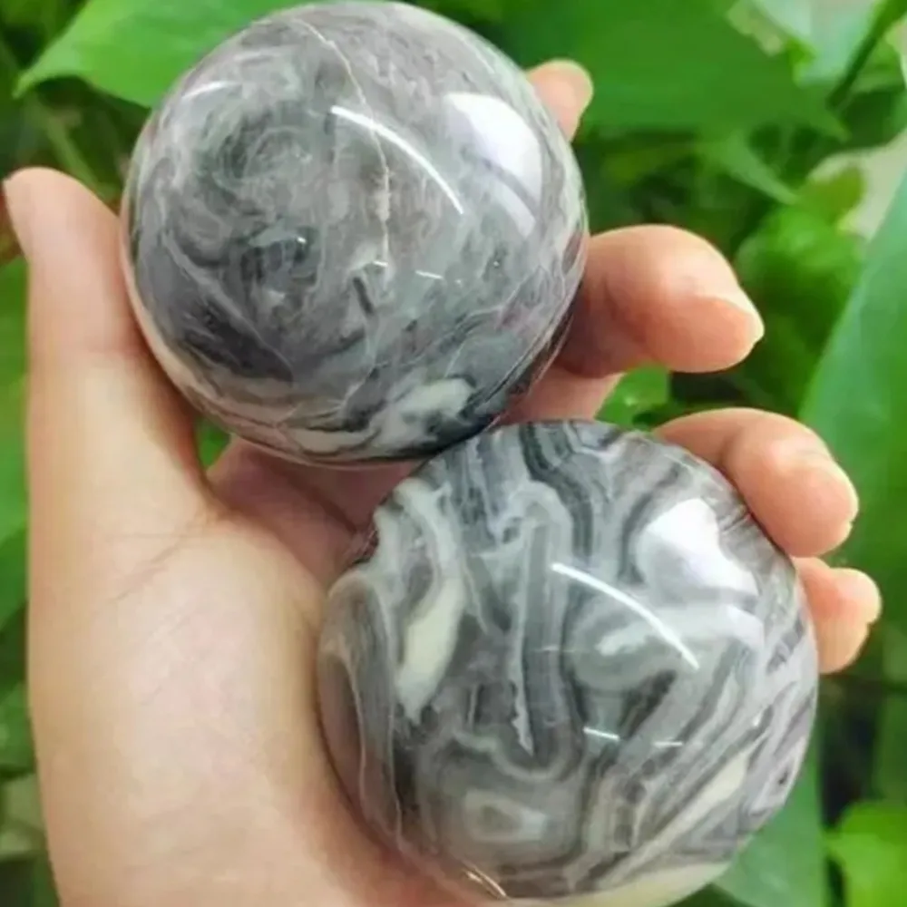 Natural Carved Shell Jasper Quartz Sphere 3.5-4.5cm Thousand Eye Stone Crystal Ball for Reiki Meditation & Hand Massage