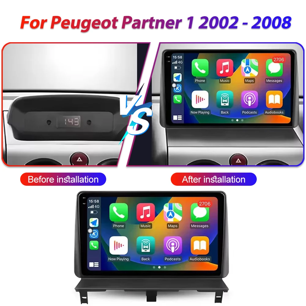 Car Stereo Android 16 For Peugeot Partner 1 2002 - 2008 Multimedia Player Auto Radio Navigation No 2din DVD Head Unit Screen GPS