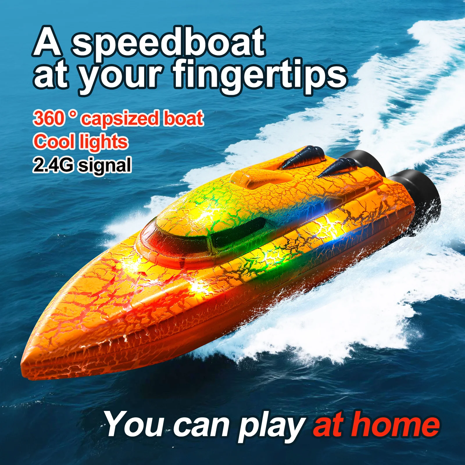 Mini Remote-Controlled Boat 2.4G Frequency 360° Tipping Protection Sensing Control Cool Lighting for Home And Outdoor Use