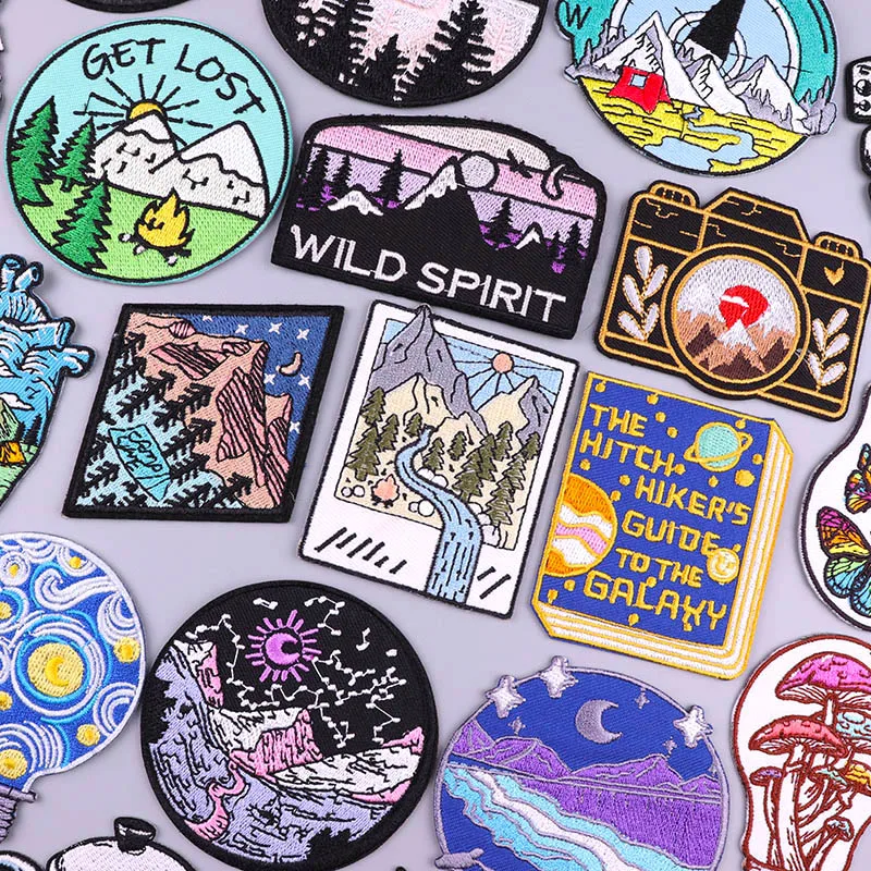 بقع مطرزة للملابس ، خطوط ، خطوط ، حديد على ، جبل ، نهر ، تصنعها بنفسك ، تصنعها بنفسك #1