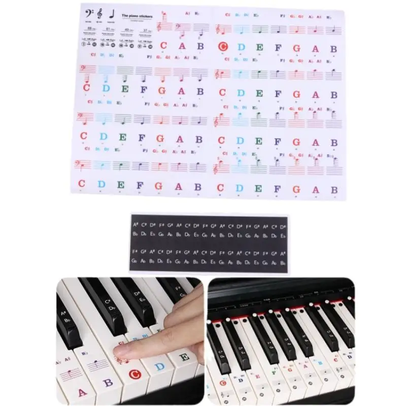 1 Set Beginner Letter Piano Sticker 88/61/54/49 Keys With Removable Colored Note Labels Piano Keyboard Stickers