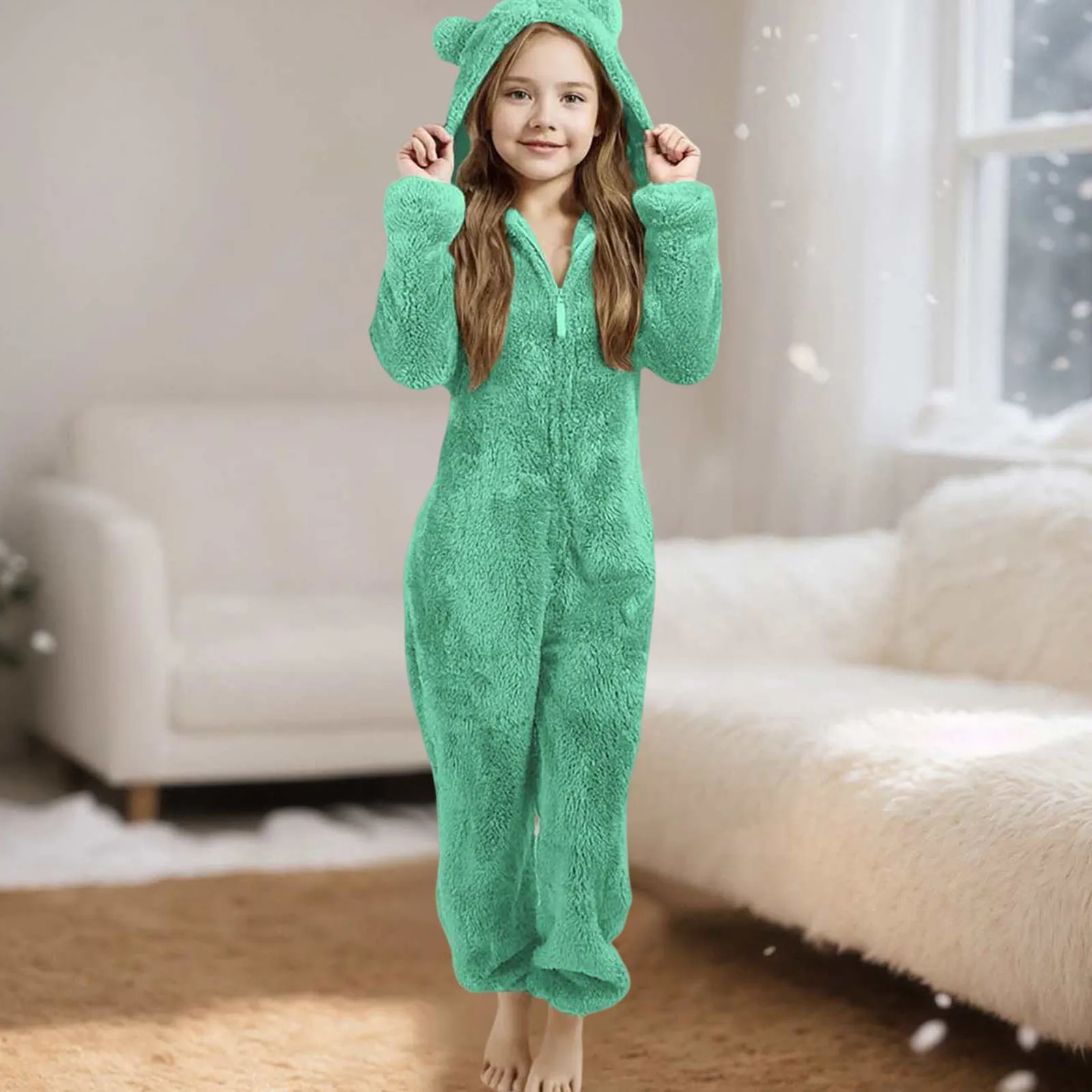 الشتاء رومبير الفتيات الصوف الدافئة الصوف السرير بذلة الاطفال لطيف الشتاء عادي زمم طويلة الأكمام لينة مقنعين بانت السروال القصير للمراهقين