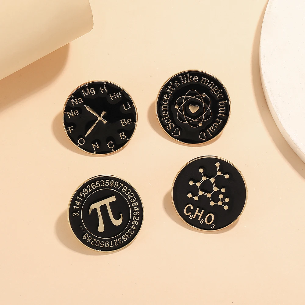 Chemical Element Clock Structural Formula Round Brooches Science Like Magic But Real PI Sign Enamel Pins Back To School Badge