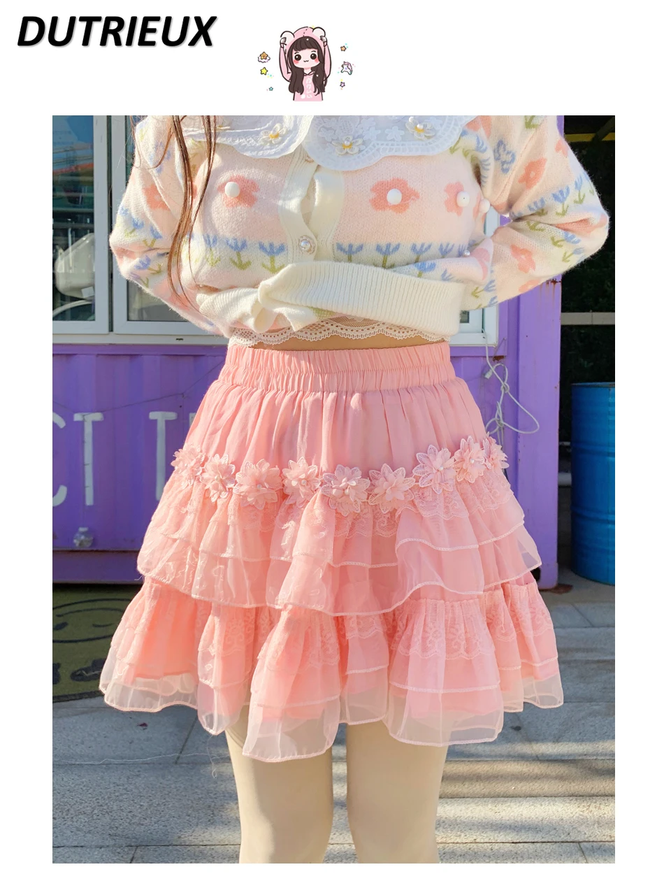 

Summer 2023 Autumn New Short Skirt Korean Style Versatile Tulle Tutu Pleated Skirt Exposure-Proof Mini Skirt Pantskirt for Women