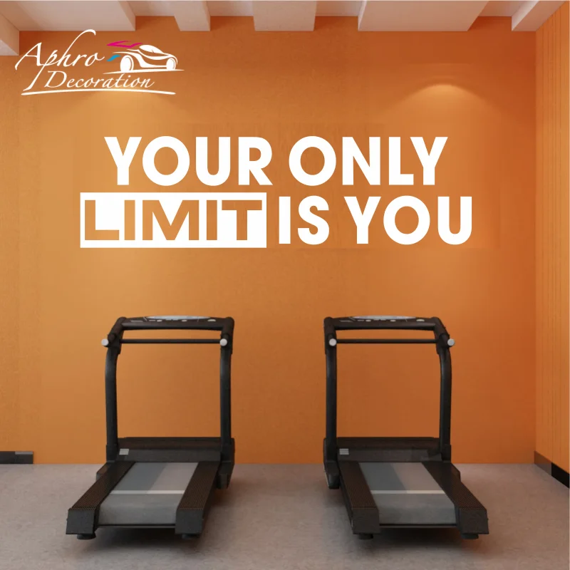 ملصق لصائق تصميم جدار صالة الألعاب الرياضية ، الحد الوحيد الخاص بك هو أنت ، ديكور المكتب ، تجريب ، اقتباس تحفيزي ، عرض أسعار صالة الألعاب الرياضية المنزلية ، اللياقة البدنية