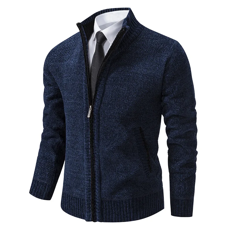 Autumn Coat Men's Fleece Sweater Stand Collar Casual Zipper Knit Cardigan Fashionable Blazers Male Jacket