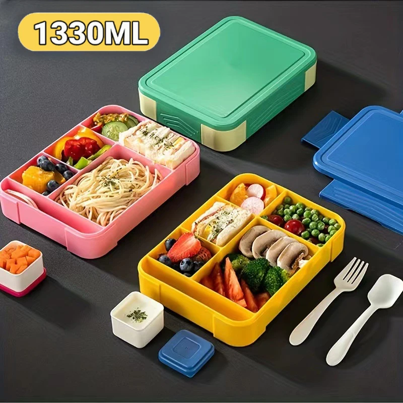 1PC Blue 1330ML Food Grade Sealed Bento Box for Children and Students, for Adults/Kids/Toddler with Tableware Sauce Lunch Box