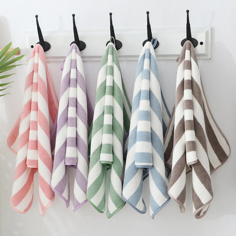 35x75cm Stripes Absorbent Quick Drying Bath Towel Soft Adults Face Hand Towels Coral Fleece Bathroom Swim Bath Towels