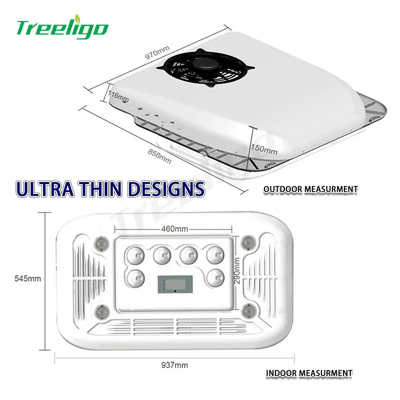 Treeligo Ultra-thin Car RV Rooftop Air Conditioner 12V 24V Electric Ceiling Overhead Air Conditioning For Motorhome Camper Van