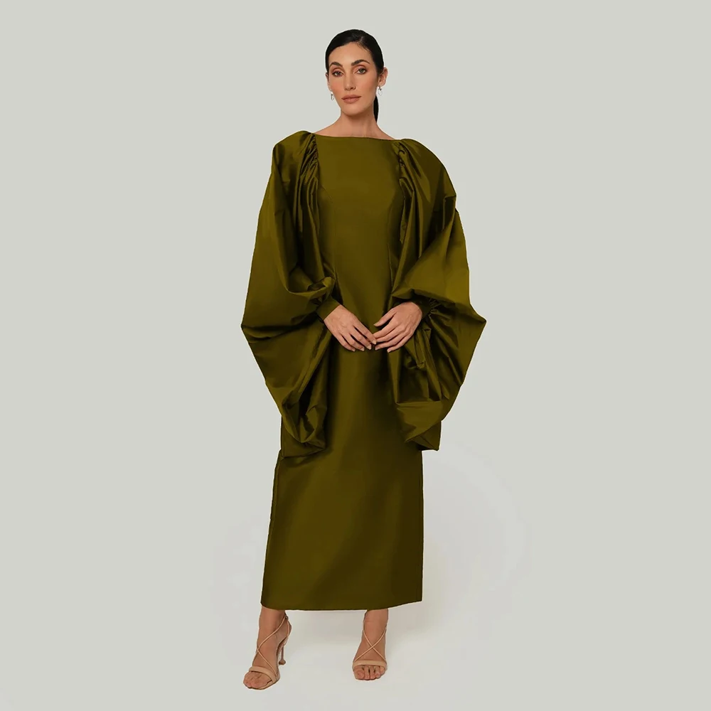 

Arabian Formal Party Dresses for Women 2025 Puffy Sleeves Column Cocktail Gowns Maxi Backless Straight Satin Cocktail Dress