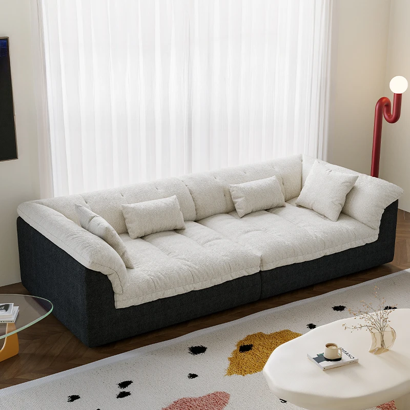 

French lazy style fabric color matching camellia straight row small apartment removable sofa