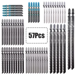 57pcs Jig Saw Blade Set High Carbon Steel Assorted Blades T-shank Fast Cut Down Jigsaw Blade Jig Saw Cutter Accessories Metal