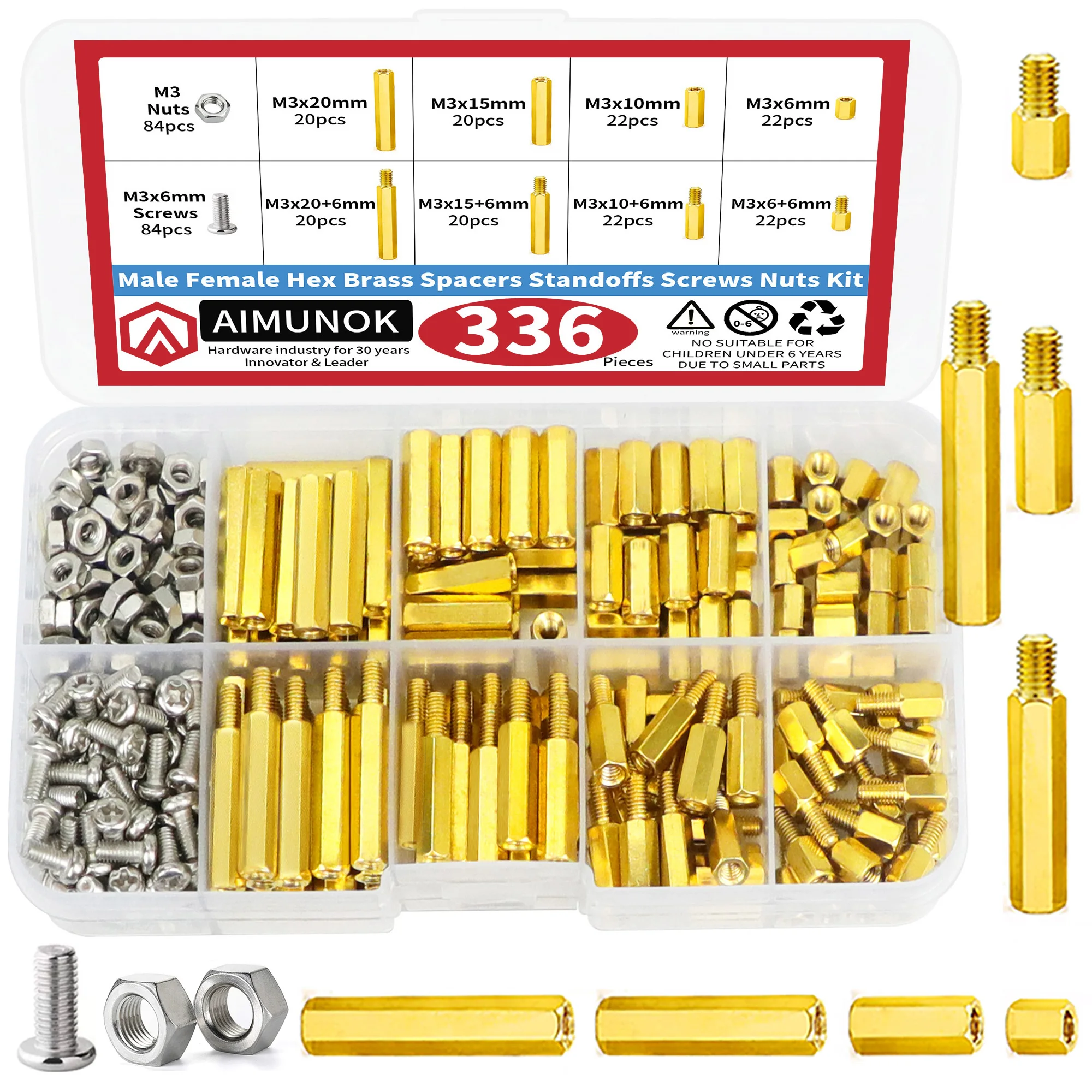 

336pcs Male Female Hex Brass Spacers standoffs Screws Nuts Kit for Fastening And Anti-Loosening Not Easily Deformed