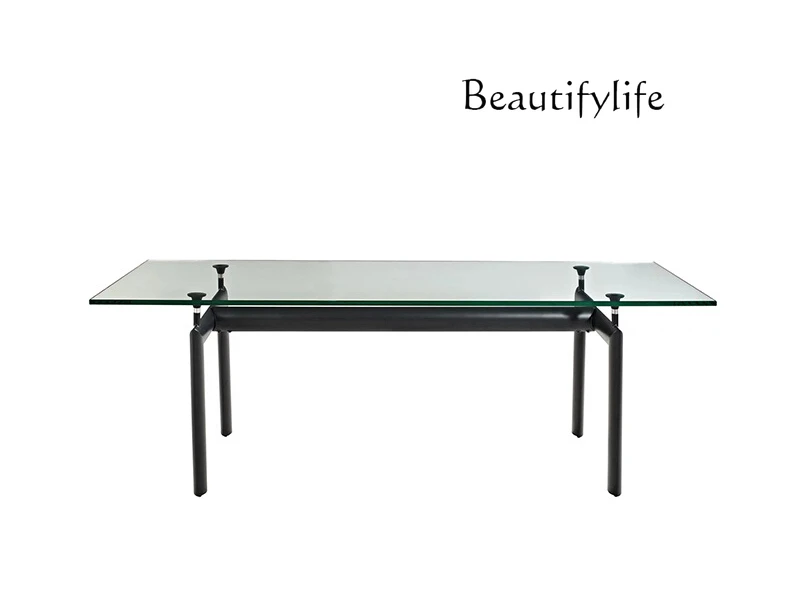 

Italian minimalist designer marble dining transparent tempered glass dining