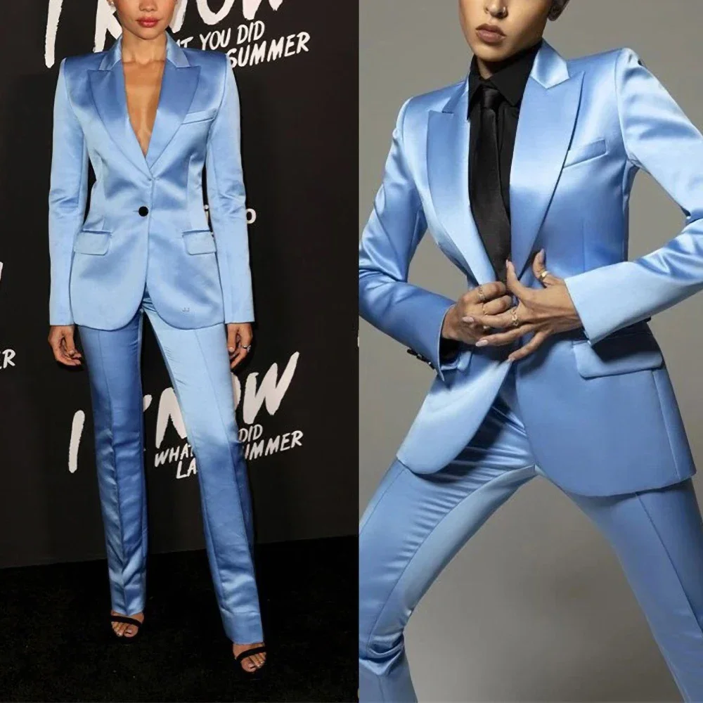 

2024 Fashion New Satin Women's Suit Peak Lapel Single Button Set Office Women's Formal Casual Fit 2-piece Set Women's Clothing