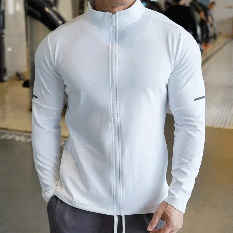 Men's Sports Fitness Casual Tops Long Sleeve Stand Up Collar Solid Colour Jacket Jogging Workout Sweatshirt with Zip Long Sleeve