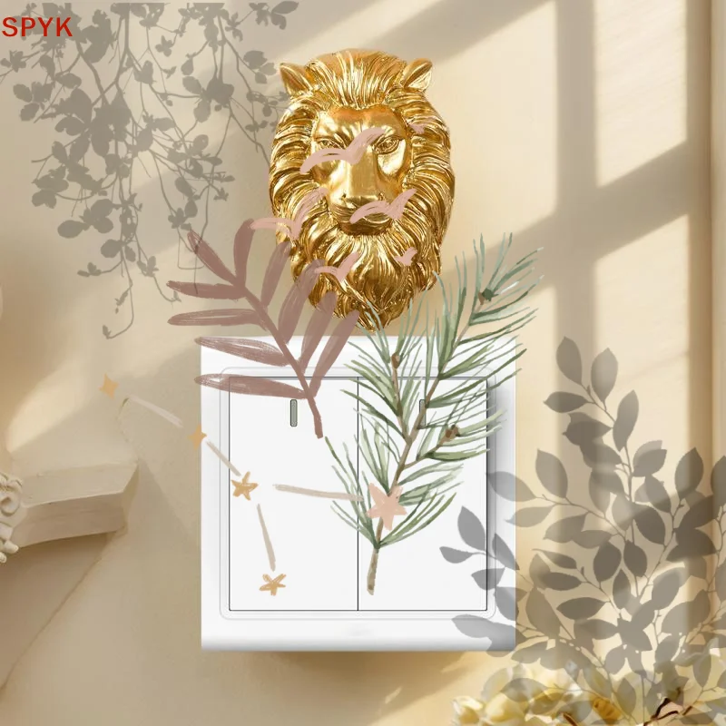 Lion Elephant Light Switch Decoration: Resin Figurine Self-Adhesive Detachable Wall Sticker