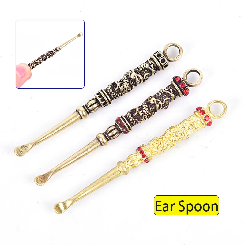 

1 шт., ретро латунные ушные ложки, брелки, подвески, милые мини-подвески для прозрачного Cerumen, винтажный брелок для ключей